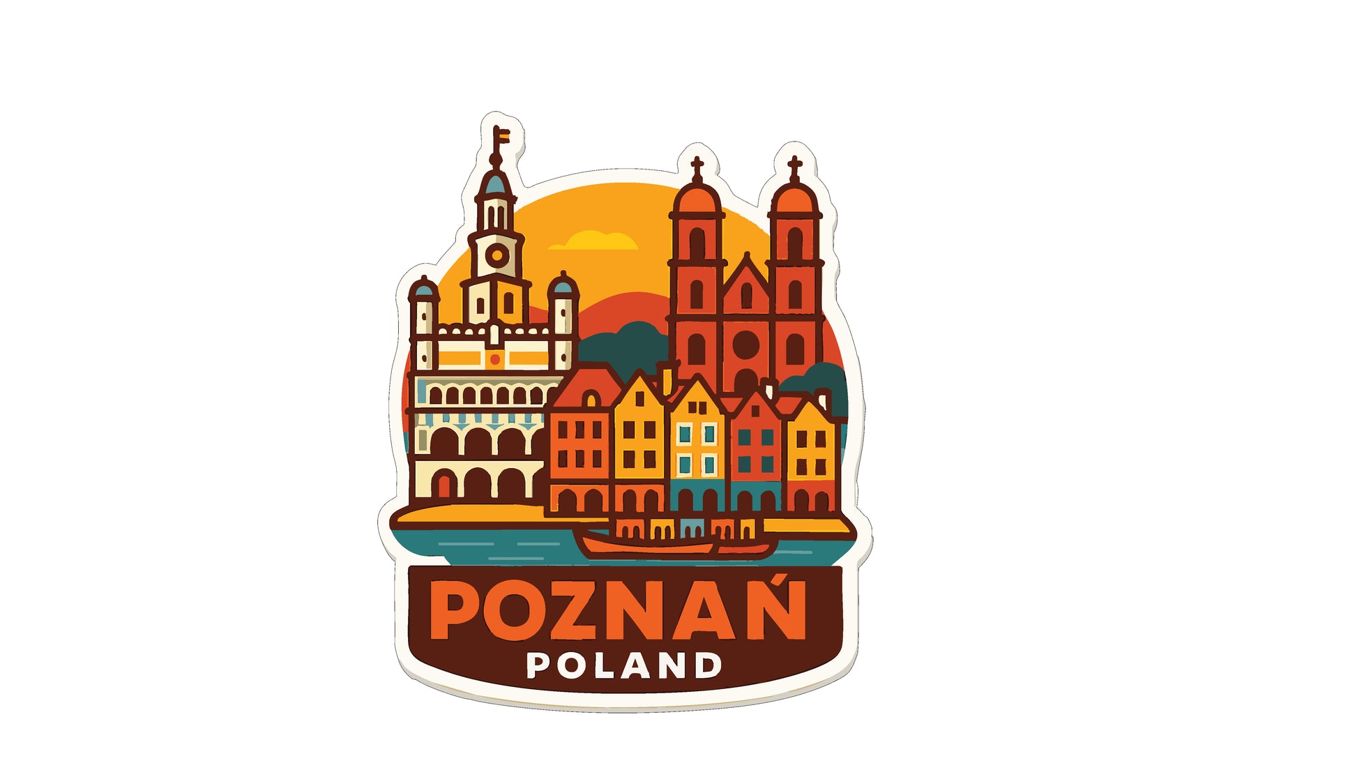 The image is a sticker depicting the city of Poznan, Poland.