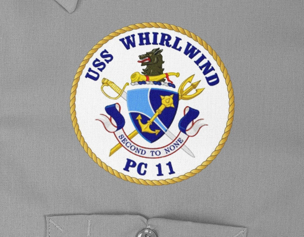 USS Whirlwind PC-11 Badge Iron On Heat Transfer Vinyl HTV Cyclone Class Patrol boat