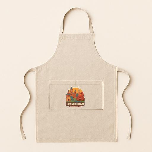 A beige apricot with a graphic of a city skyline on the front pocket.