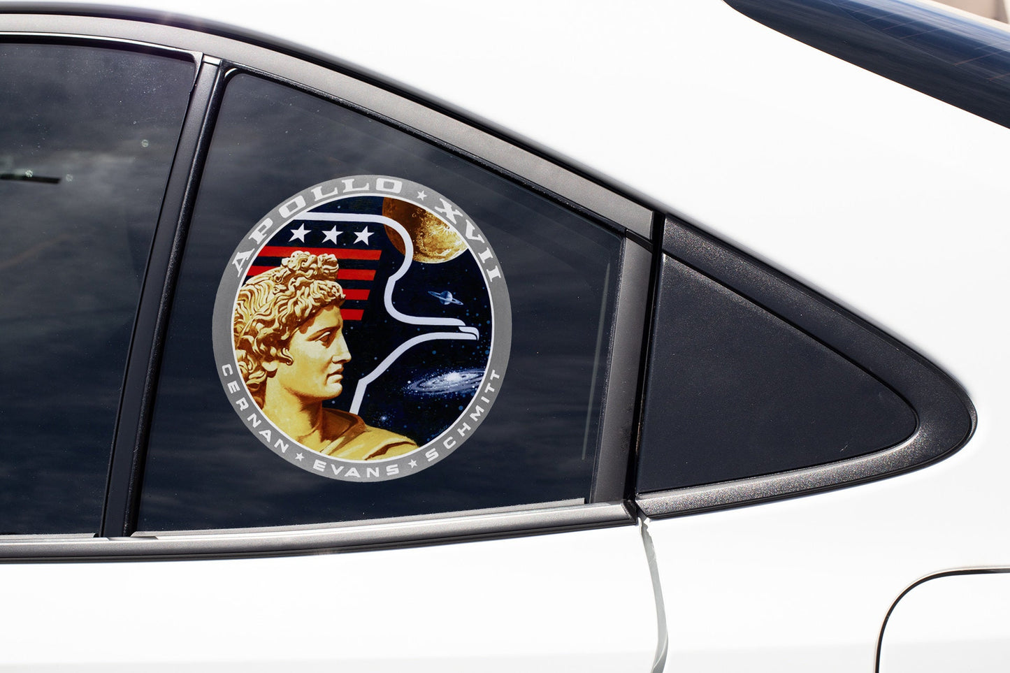 a close up of a car window with a sticker on it