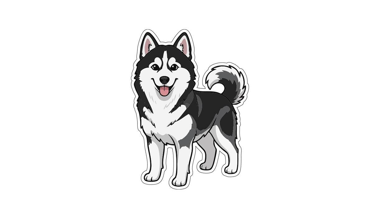 A cartoon illustration of a happy husky dog with a friendly expression.