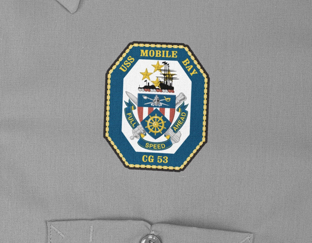 USS Mobile Bay CG-53 Badge Iron On Heat Transfer Vinyl HTV Ticonderoga Class Cruiser