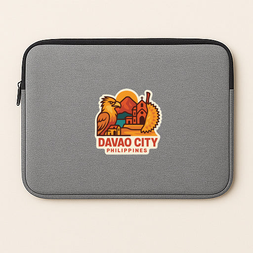 a gray laptop sleeve with a logo for Davao City, Philippines.