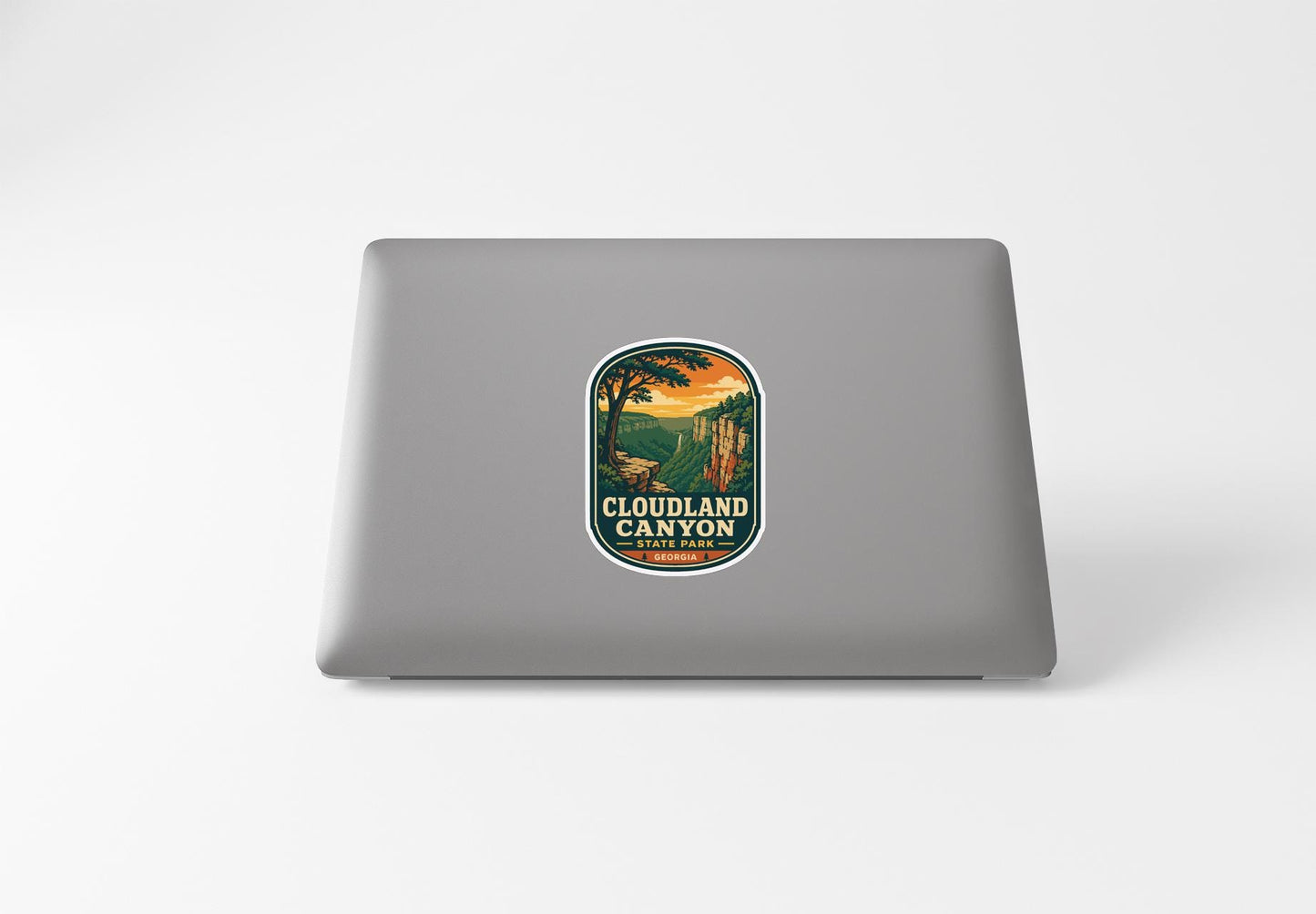 a sticker with a scenic landscape of Cloudland Canyon, which is a famous national park in the United States.