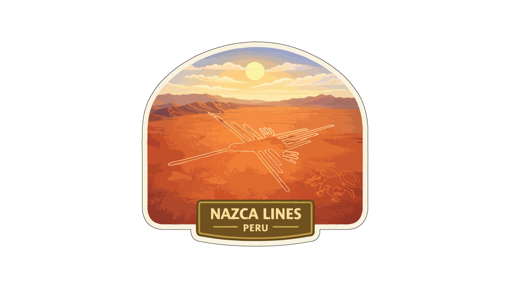 a desert landscape with mountains in the background and a bird flying over the scene. The text "NAZCA LINES PERU" is displayed below the image.