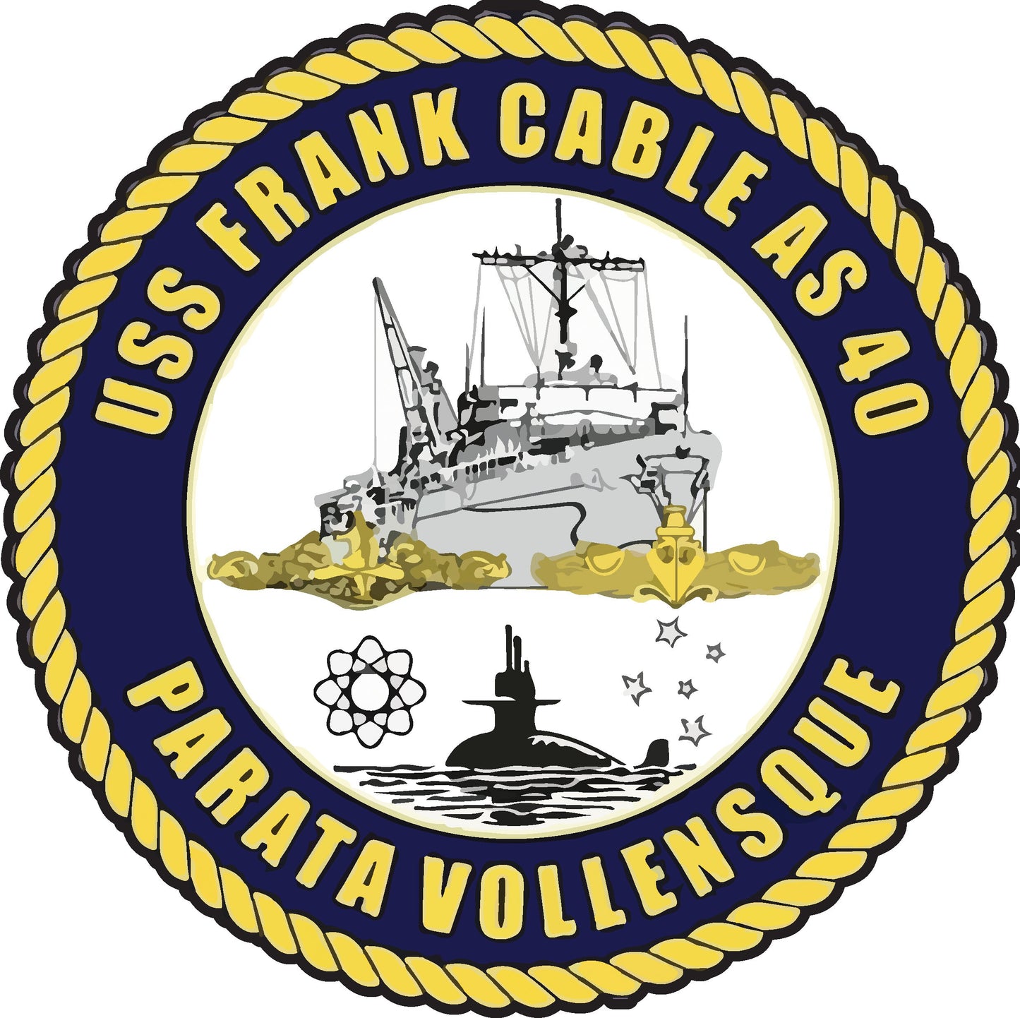 USS Frank Cable AS-40 Badge Iron On Heat Transfer Vinyl HTV Emory S. Land Class Submarine Tender
