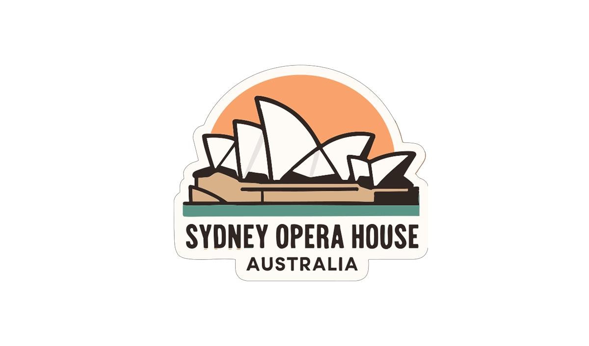 a stylized logo for the Sydney Opera House, with the text "SYDNEY OPERA HOUSE AUSTRALIA" below it.