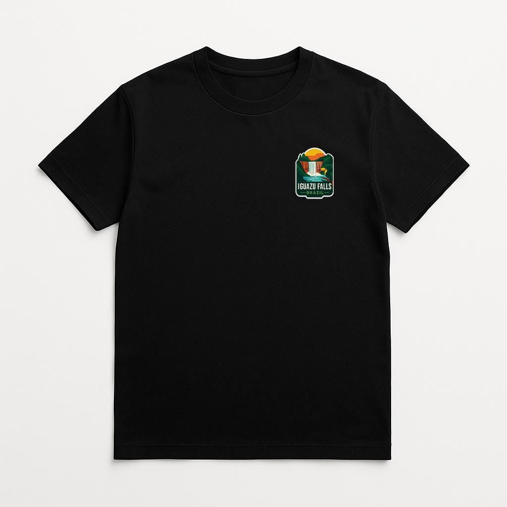 A black t-shirt with a small logo on the left side.