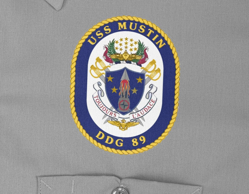 USS Mustin DDG-89 Badge Iron On Heat Transfer Vinyl HTV Arleigh Burke Class Destroyer