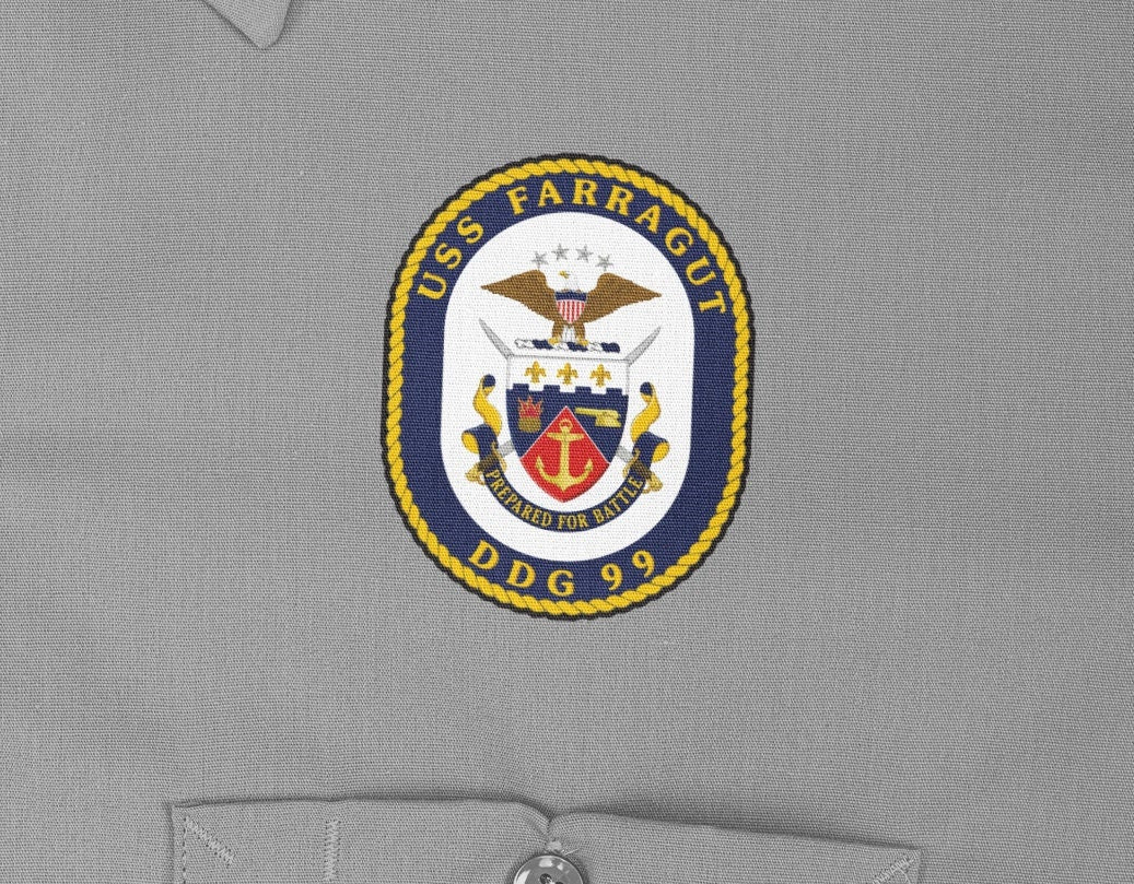 USS Farragut DDG-99 Badge Iron On Heat Transfer Vinyl HTV Arleigh Burke Class Destroyer