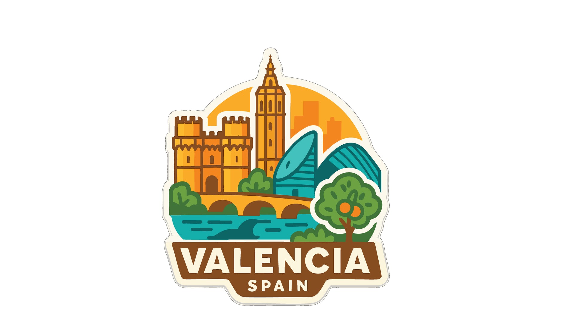 The image is a sticker or emblem featuring the city of Valencias, Spain.