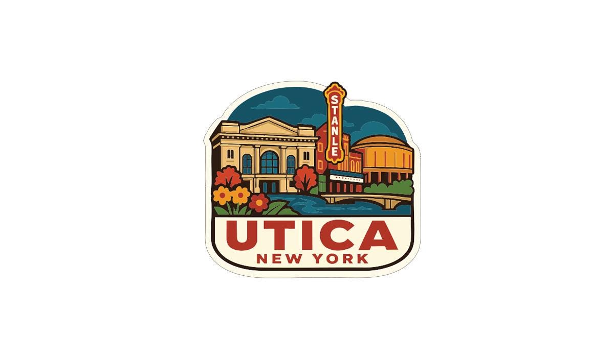 A sticker or emblem featuring the iconic theater, St. Vincent's, in New York City.