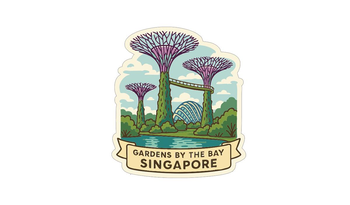 A sticker depicting the iconic Supertree Grove in Gardens by the Bay in Singapore.