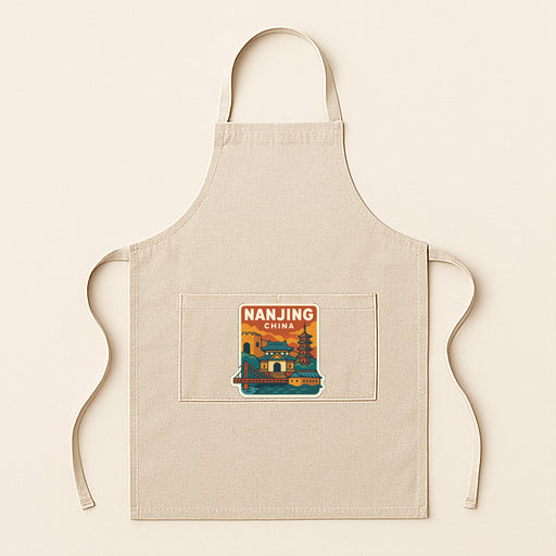 A beige apricot with a small graphic of a building and text that says "Nanjing China".