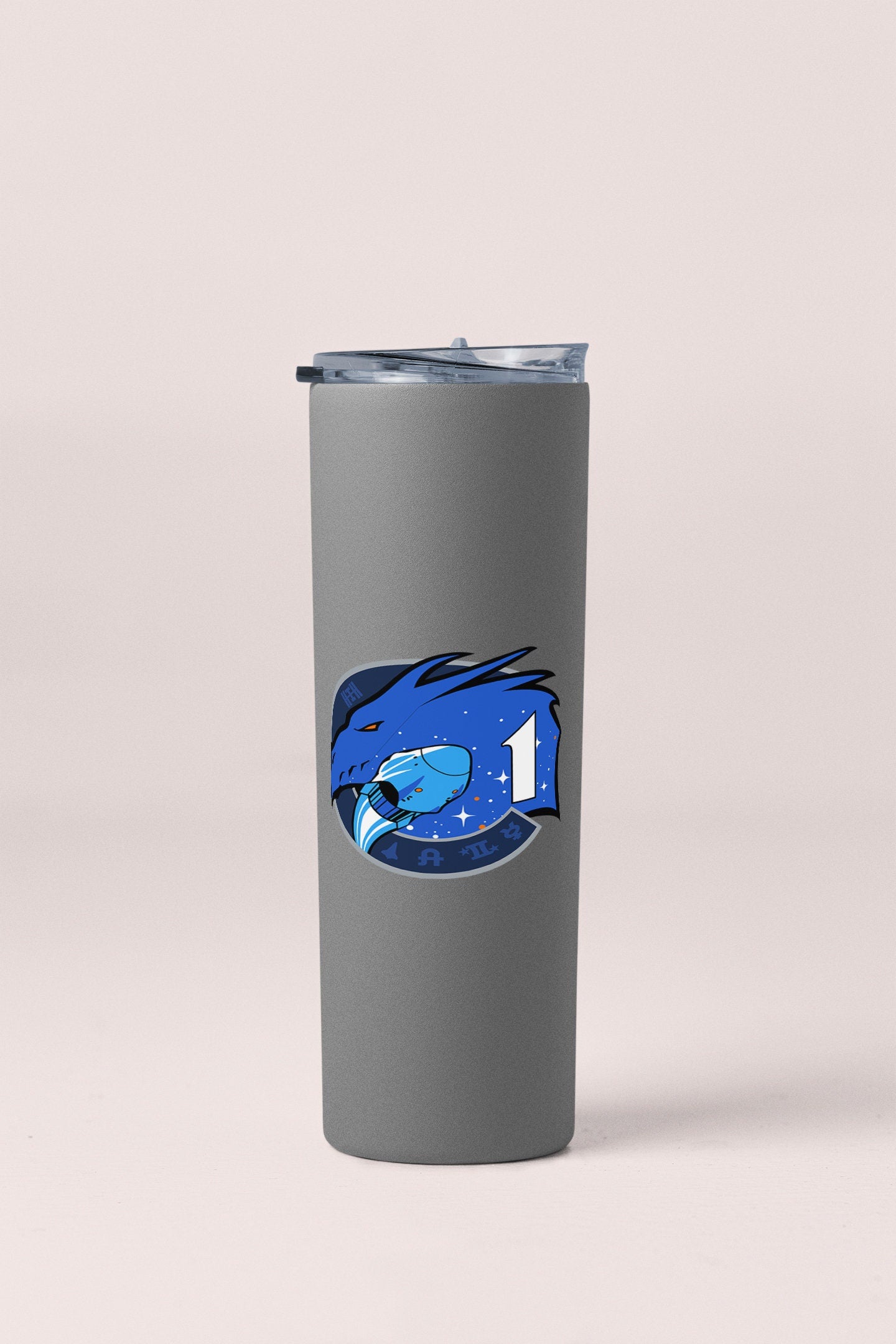 a stainless steel tumbler with a blue bird on it