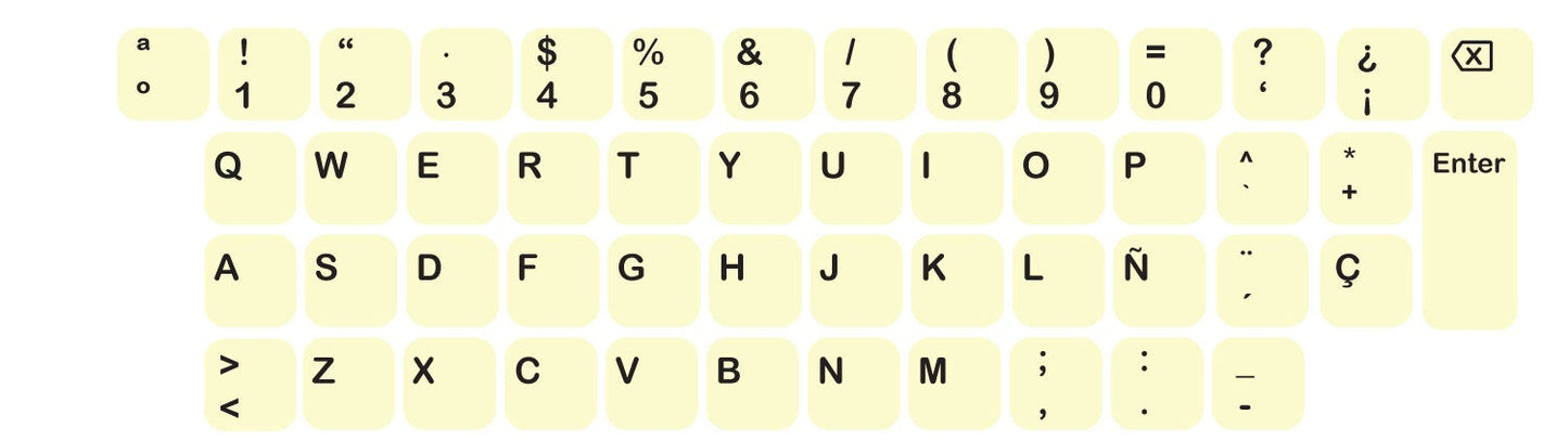 Spanish QWERTY Keyboard Sticker in Several Color Vinyl Sticker Decal