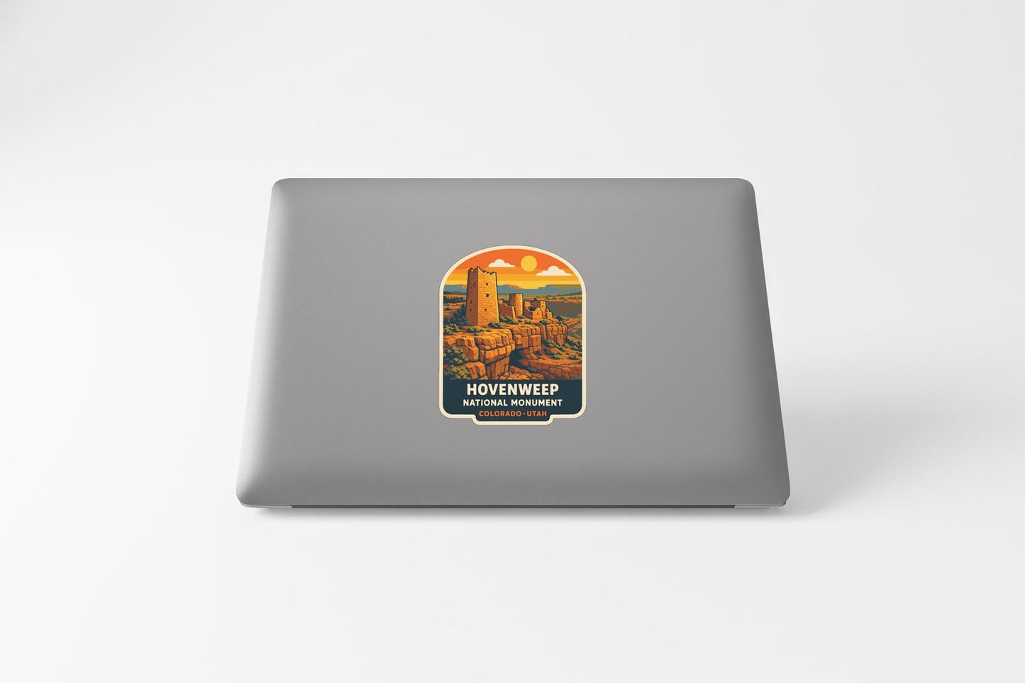 a sticker with an illustration of a desert landscape, likely representing Hivennee National Park.