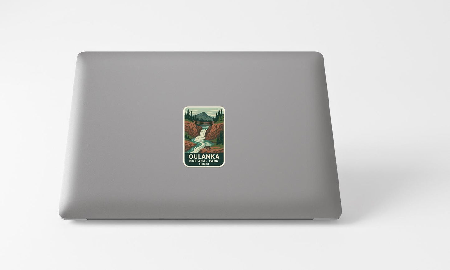 A sticker of Oulanka National Park on the back of a laptop computer.