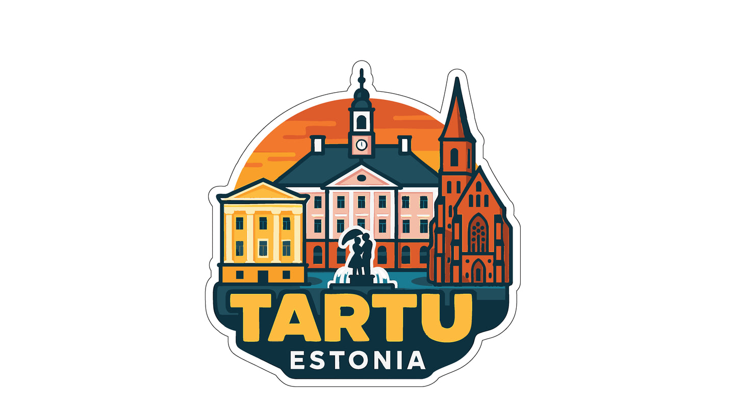 a sticker or logo depicting the city of Tartu, Estonia.