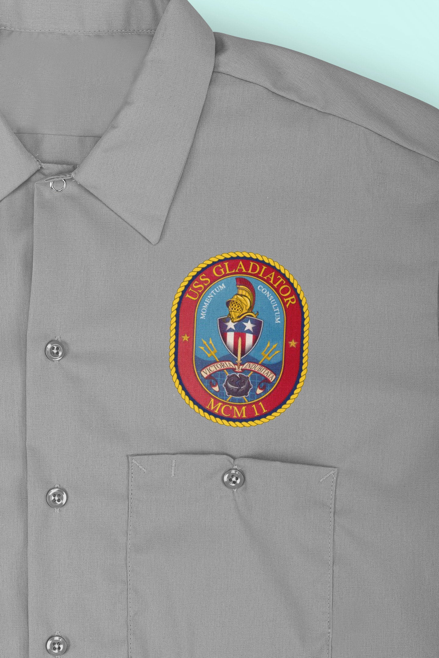 USS Gladiator MCM-11 Badge Iron On Heat Transfer Vinyl HTV Avenger Class Mine countermeasures ship
