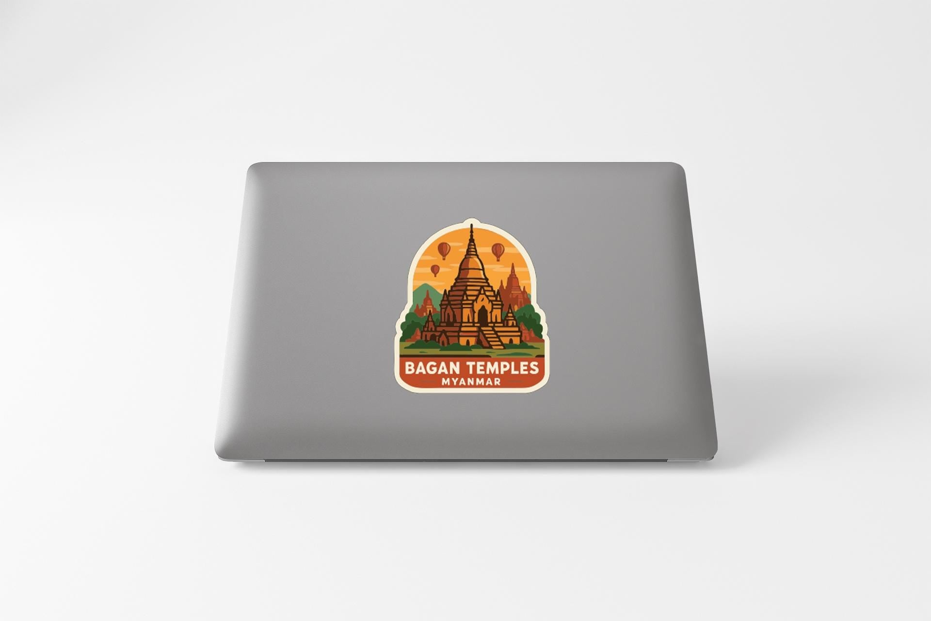 A sticker featuring an illustration of the Bagan Temples in Myanmar.