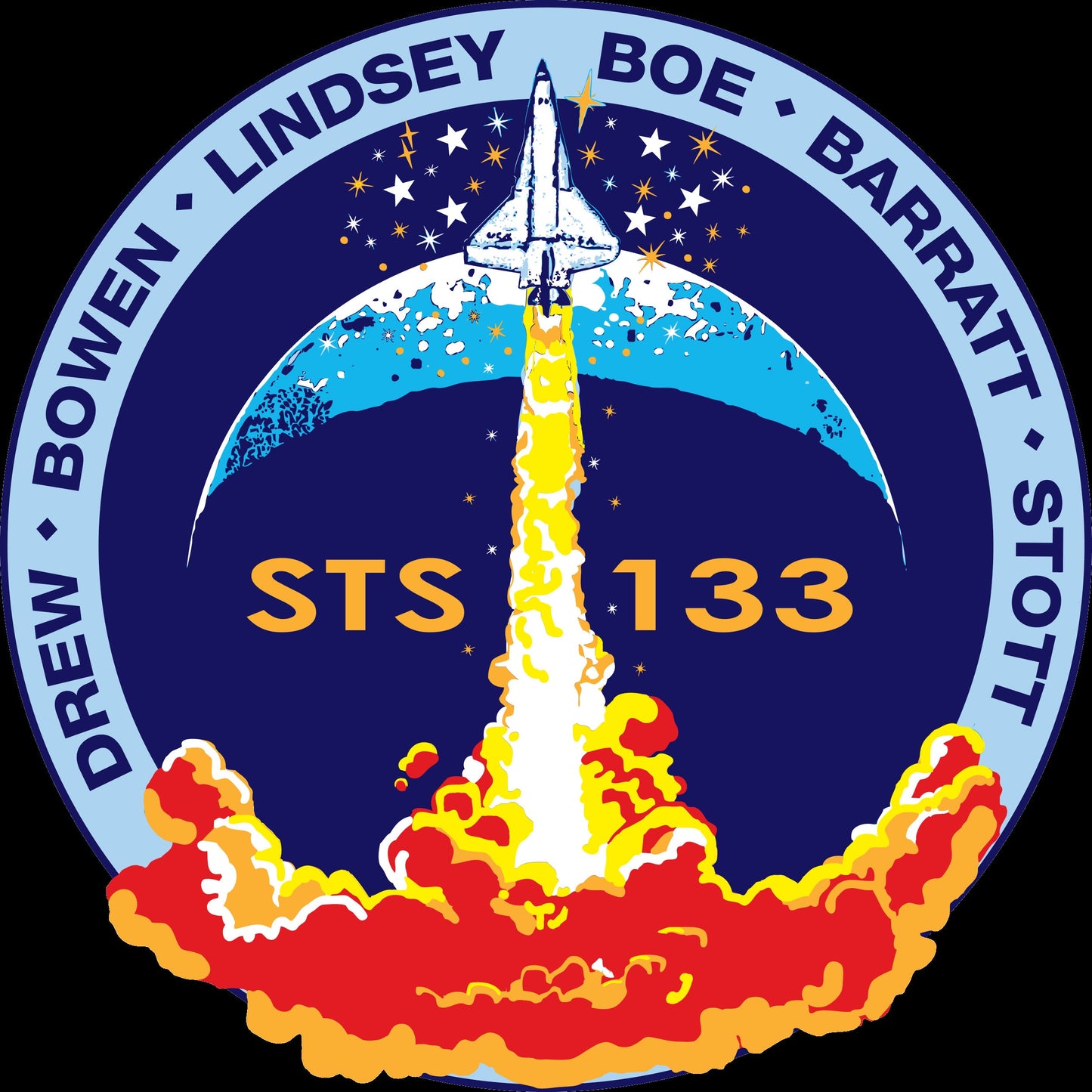 a blue and yellow logo with a rocket on it
