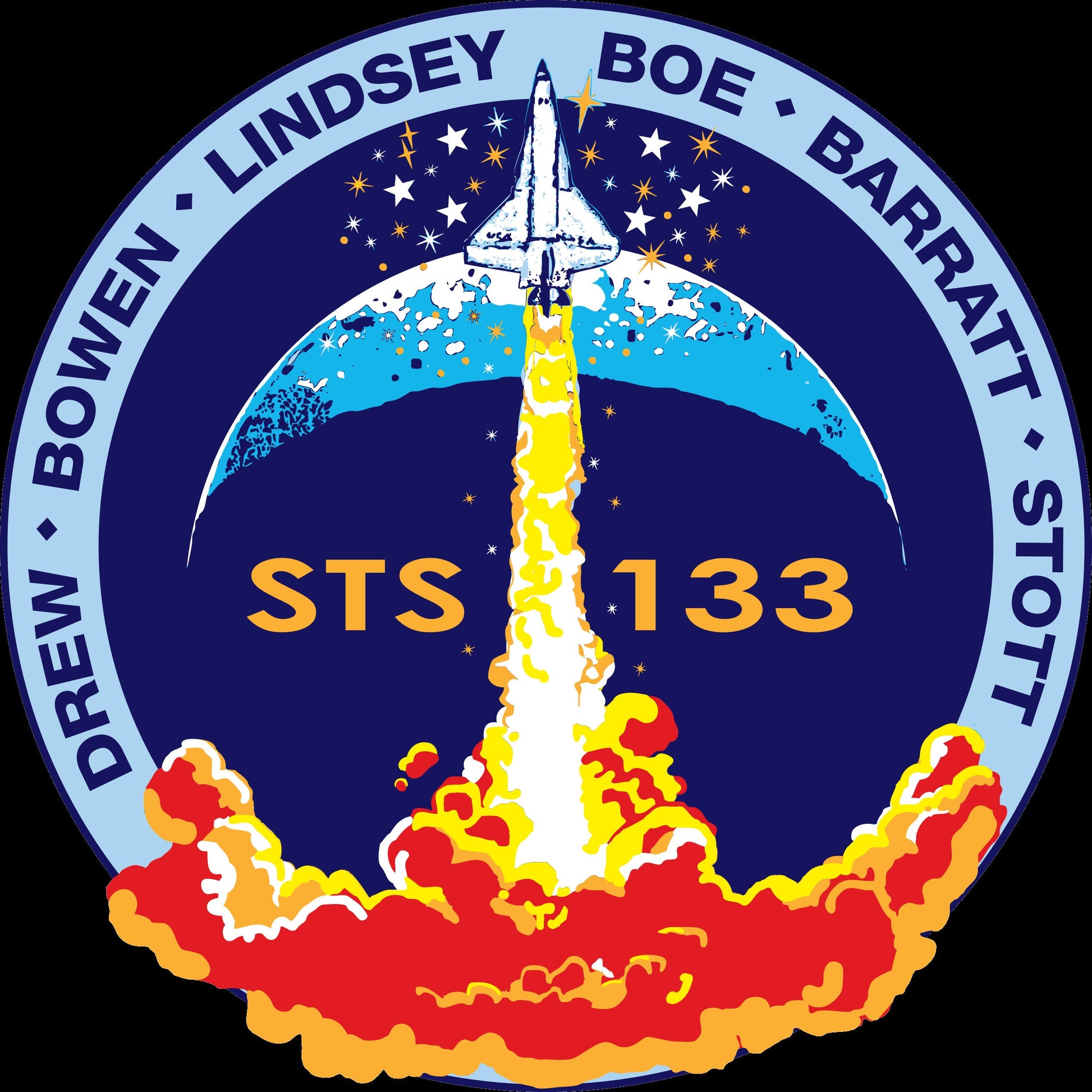 a blue and yellow logo with a rocket on it