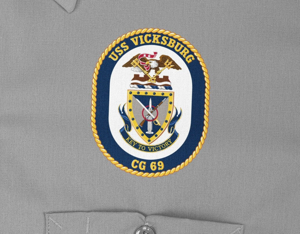USS Vicksburg CG-69 Badge Iron On Heat Transfer Vinyl HTV Ticonderoga Class Cruiser