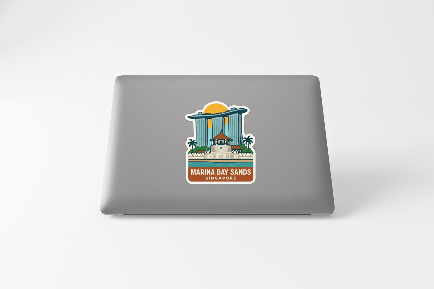 A sticker depicting the Marina Bay Sands hotel in Singapore.
