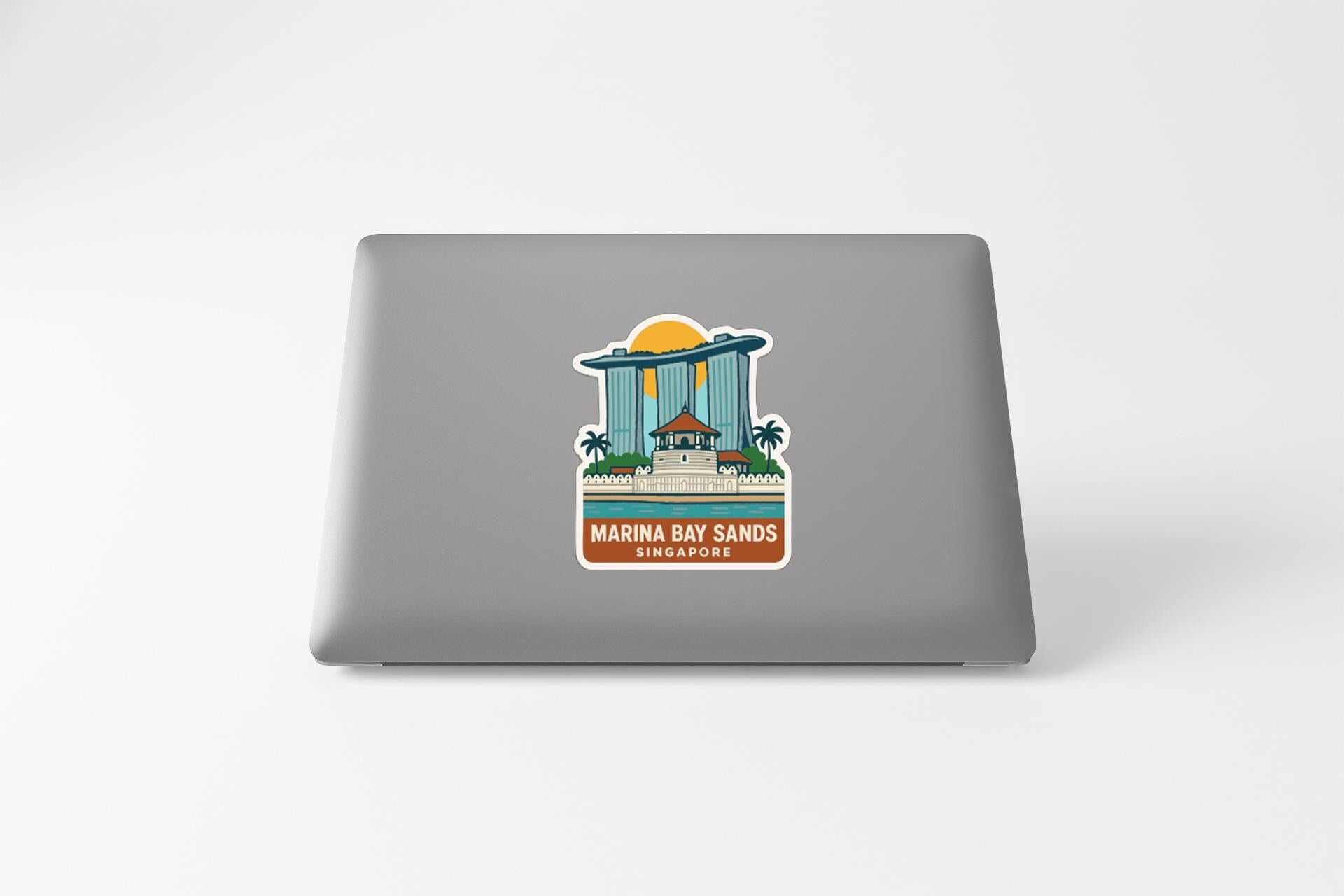 A sticker depicting the Marina Bay Sands hotel in Singapore.