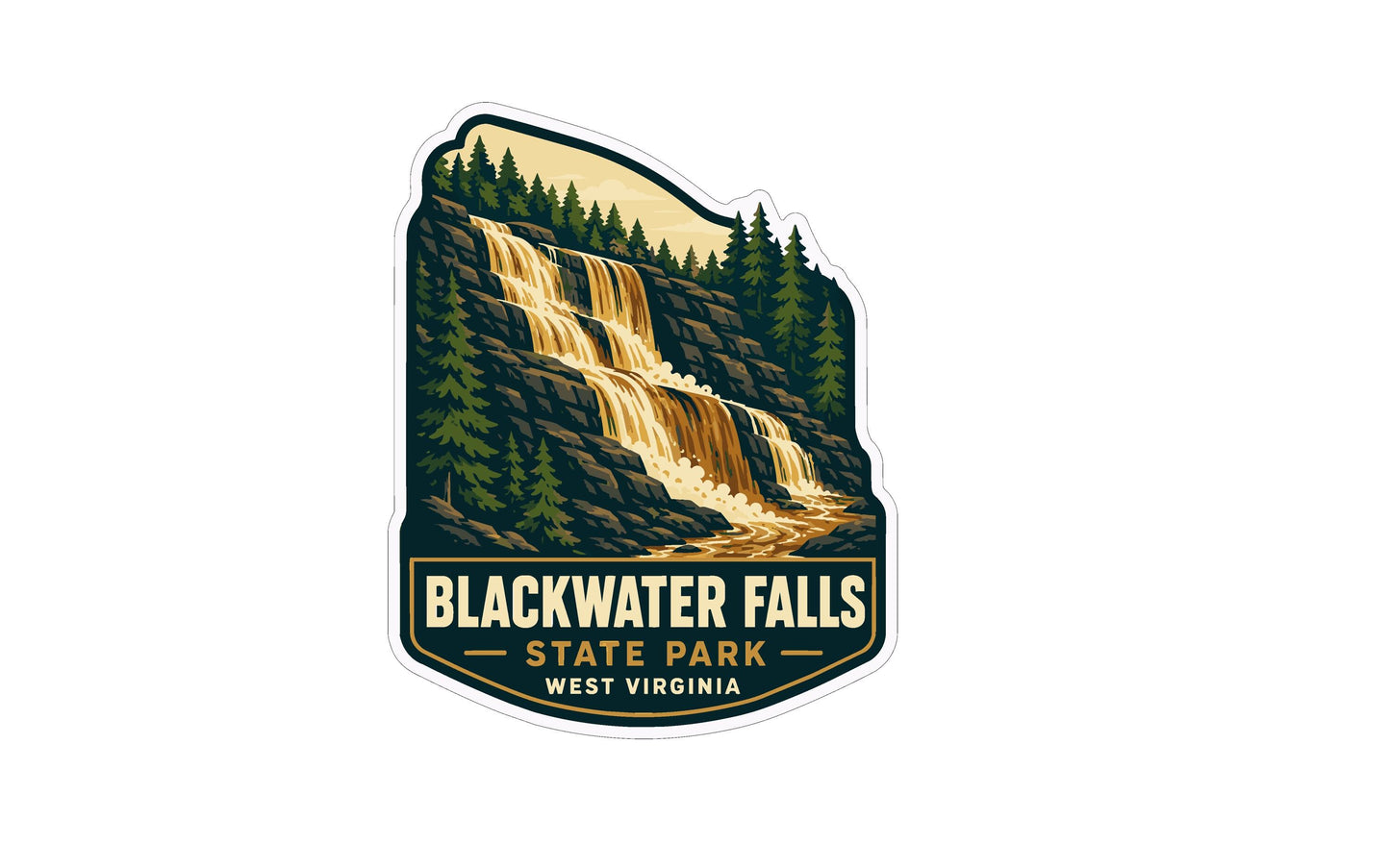 A sticker depicting the scenic Blackwater Falls in State Park West Virginia.