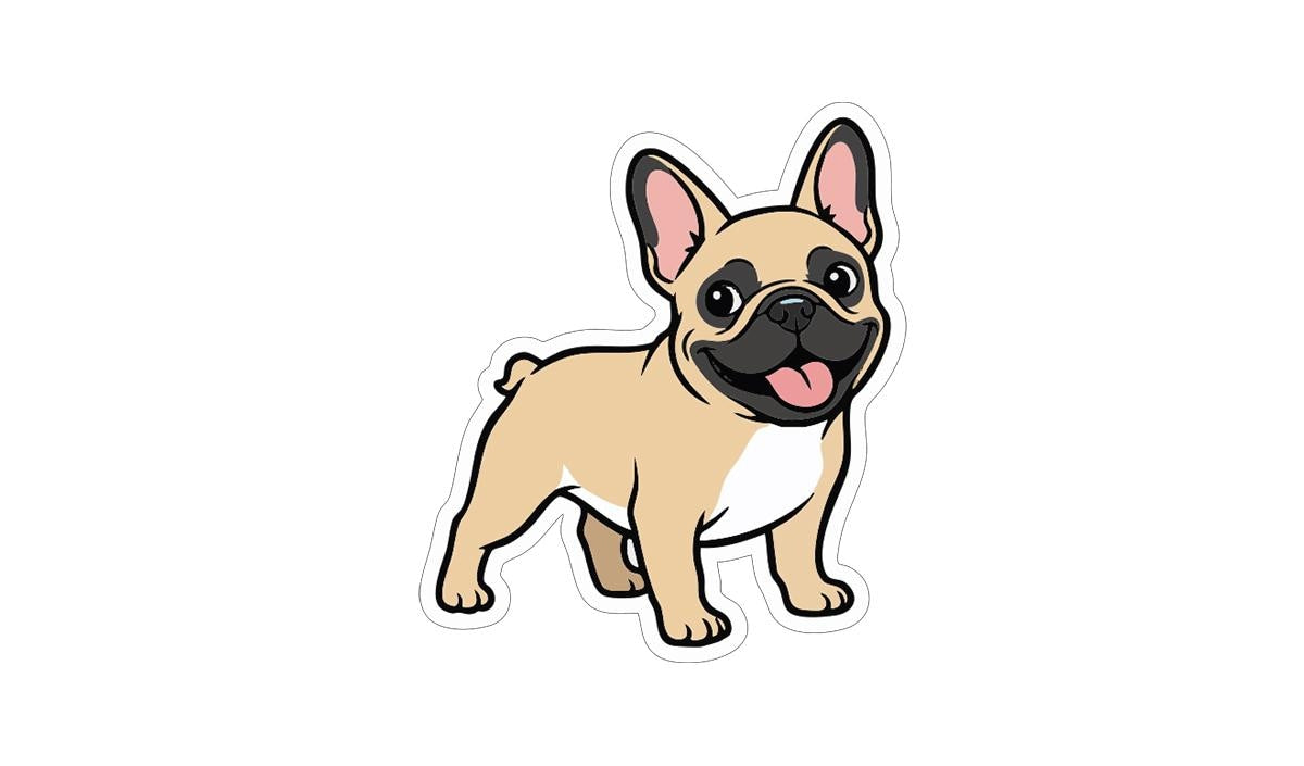 A cartoon illustration of a brown and white dog with a happy expression.