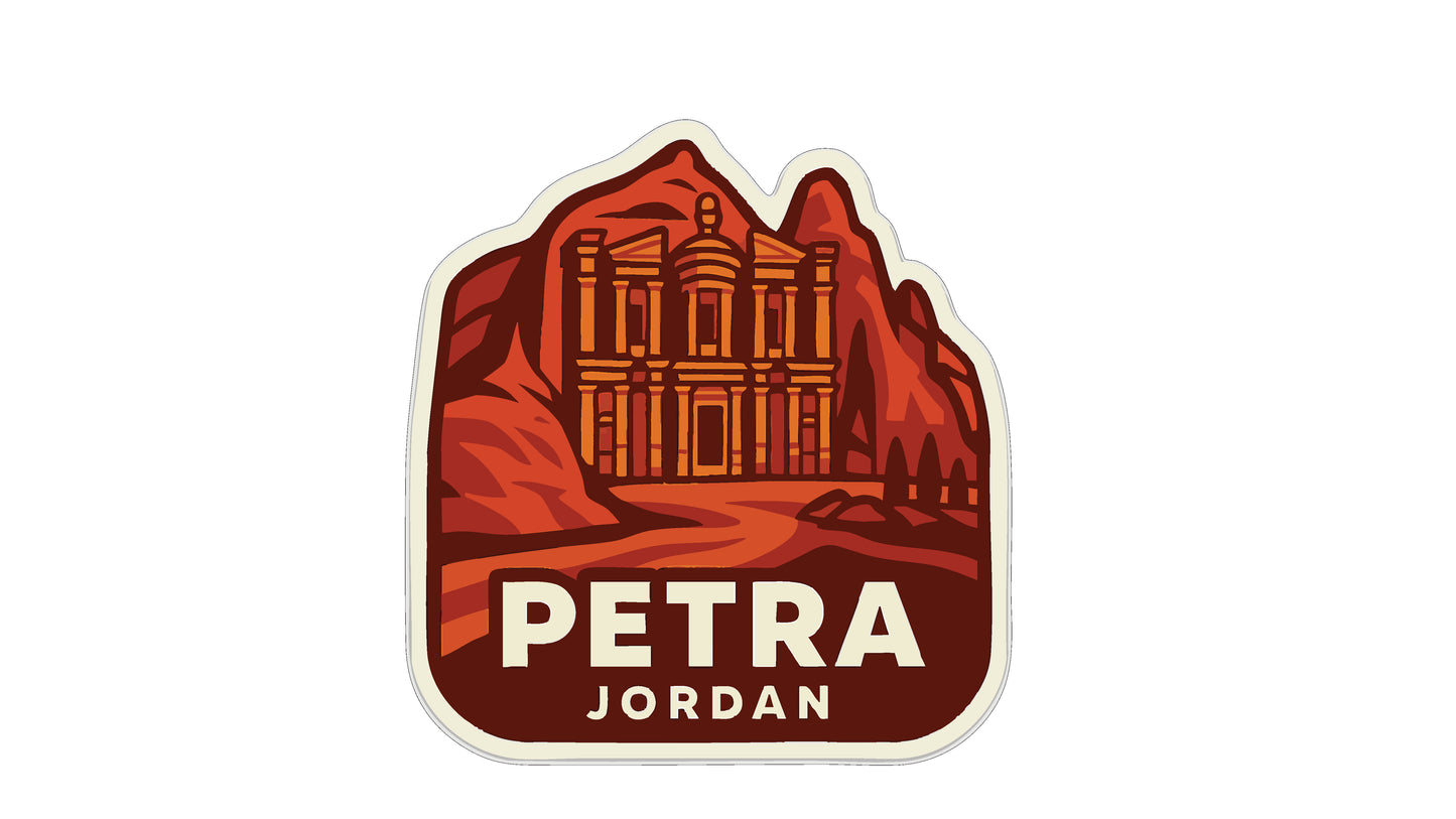 A sticker or emblem featuring the Petra, a famous ancient archaeological site in Jordan.