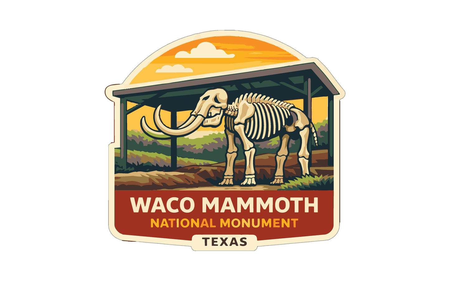 a label or sticker for the Waco Mammoth National Monument in Texas.