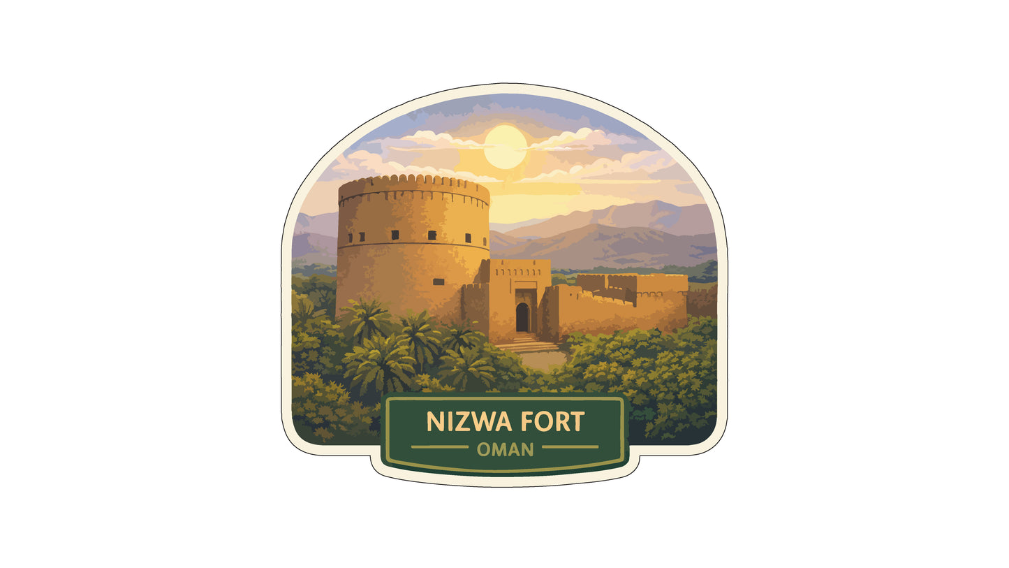 a castle or fort surrounded by a lush, tropical landscape with palm trees and mountains in the background.