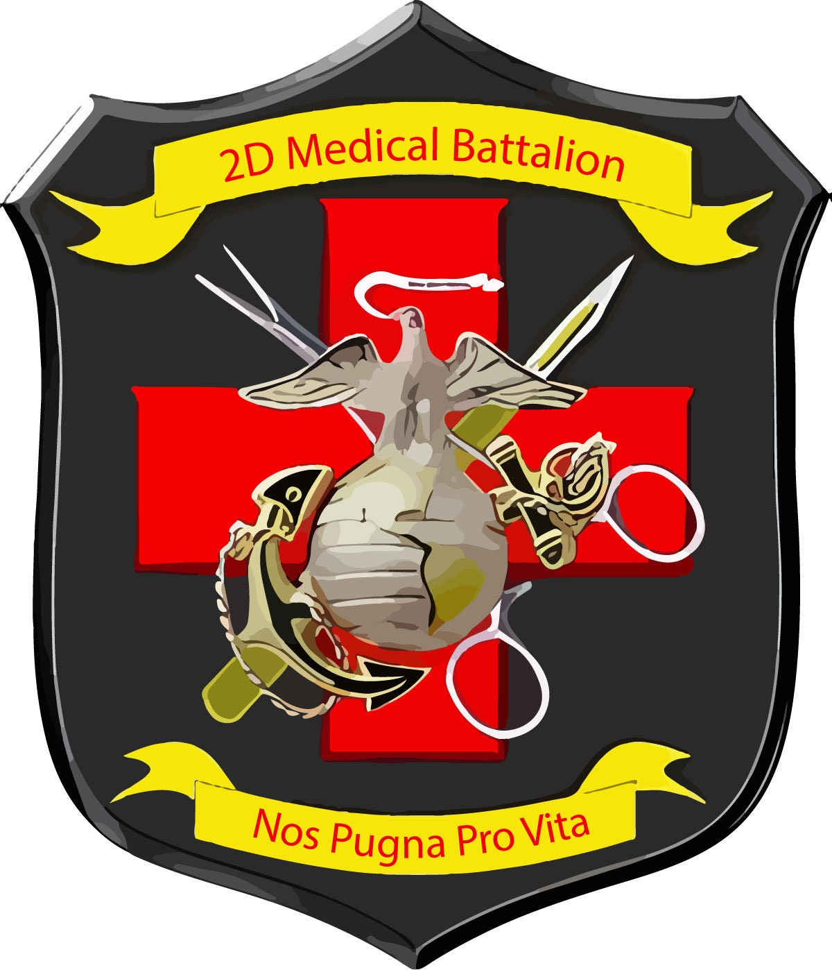 the emblem of a medical institution with scissors and a ball