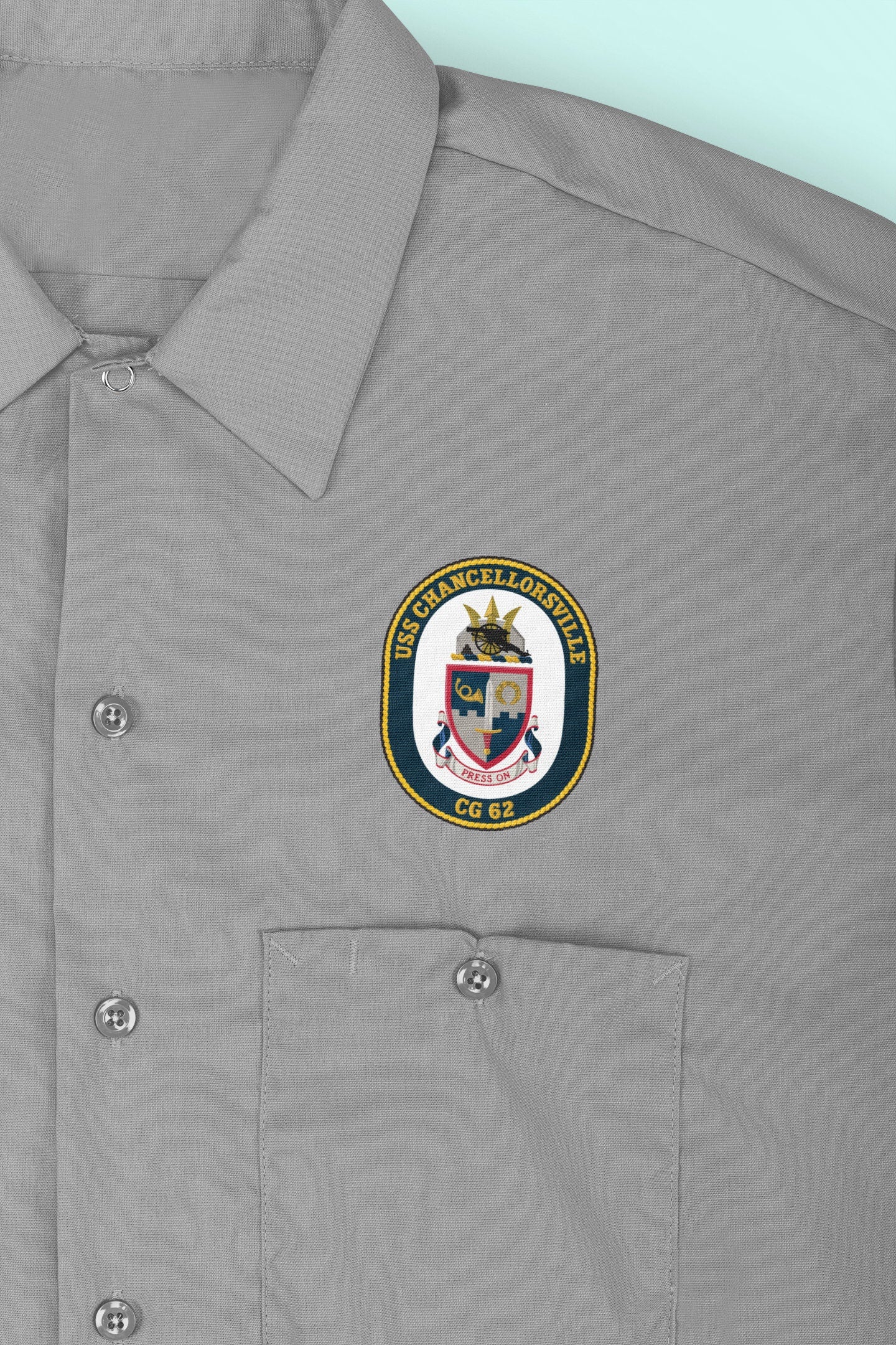 USS Chancellorsville CG-62 Badge Iron On Heat Transfer Vinyl HTV Ticonderoga Class Cruiser