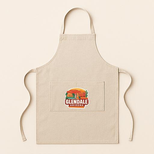 A beige apricot with a graphic of Glendale, Arizona, printed on it.