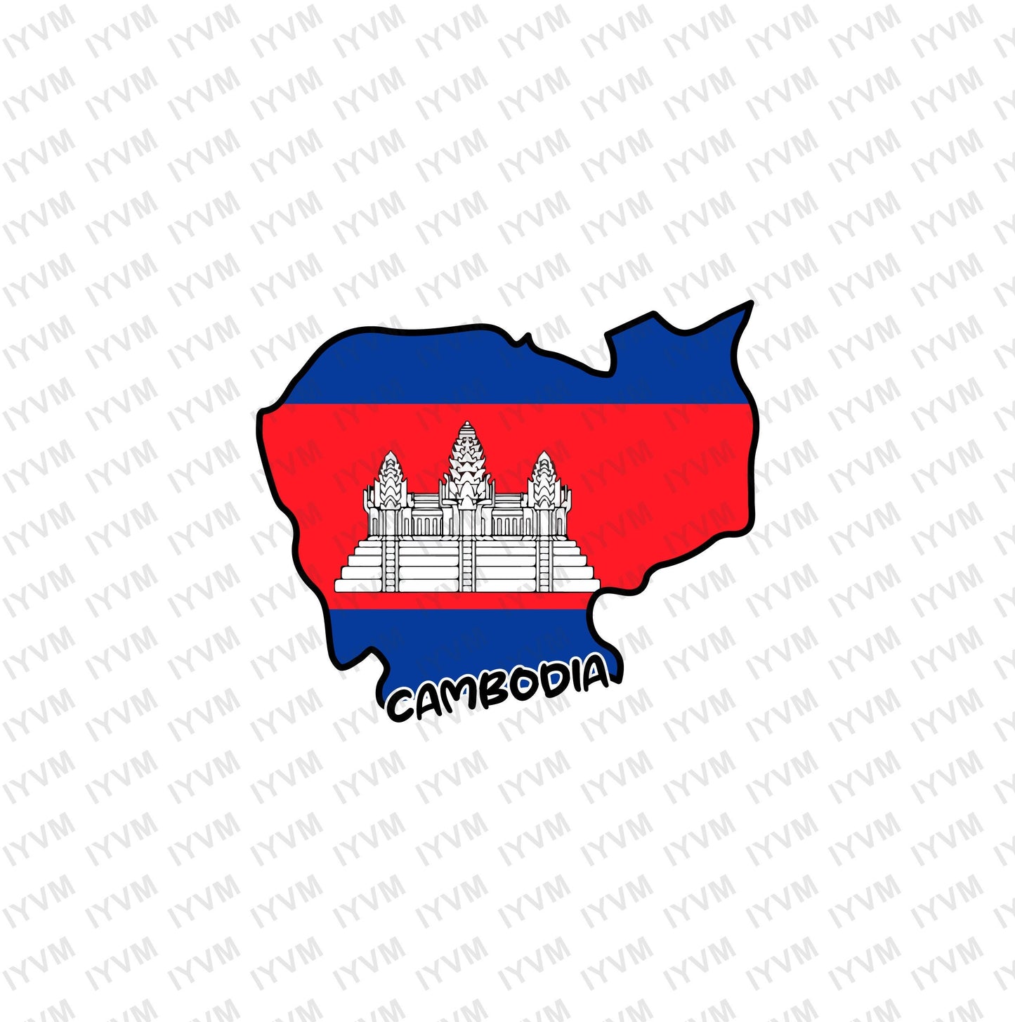 Cambodia Map Iron On Heat Transfer Vinyl HTV / Phnom Penh / Kampuchea / Kingdom of Cambodia