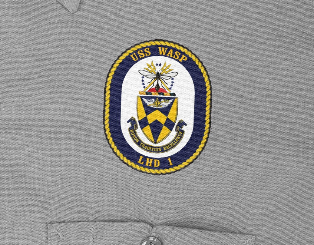 USS Wasp LHD-1 Badge Iron On Heat Transfer Vinyl HTV Wasp Class Amphibious Assault Ship