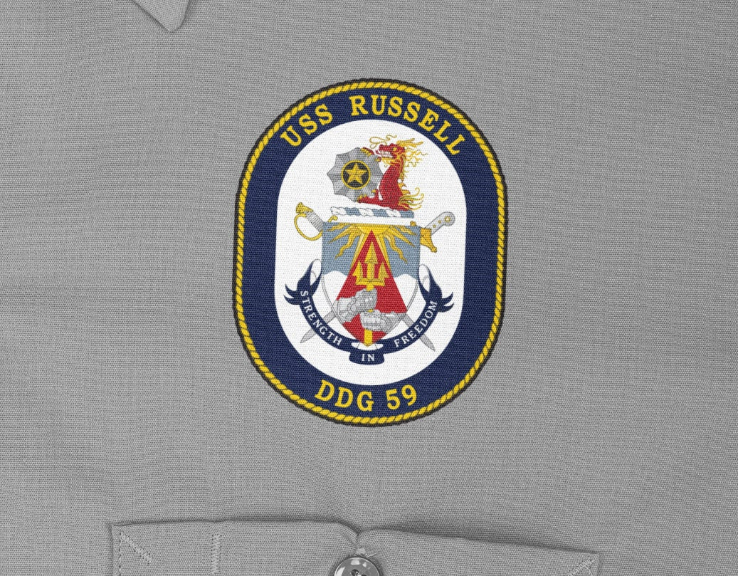 USS Russell DDG-59 Badge Iron On Heat Transfer Vinyl HTV Arleigh Burke Class Destroyer