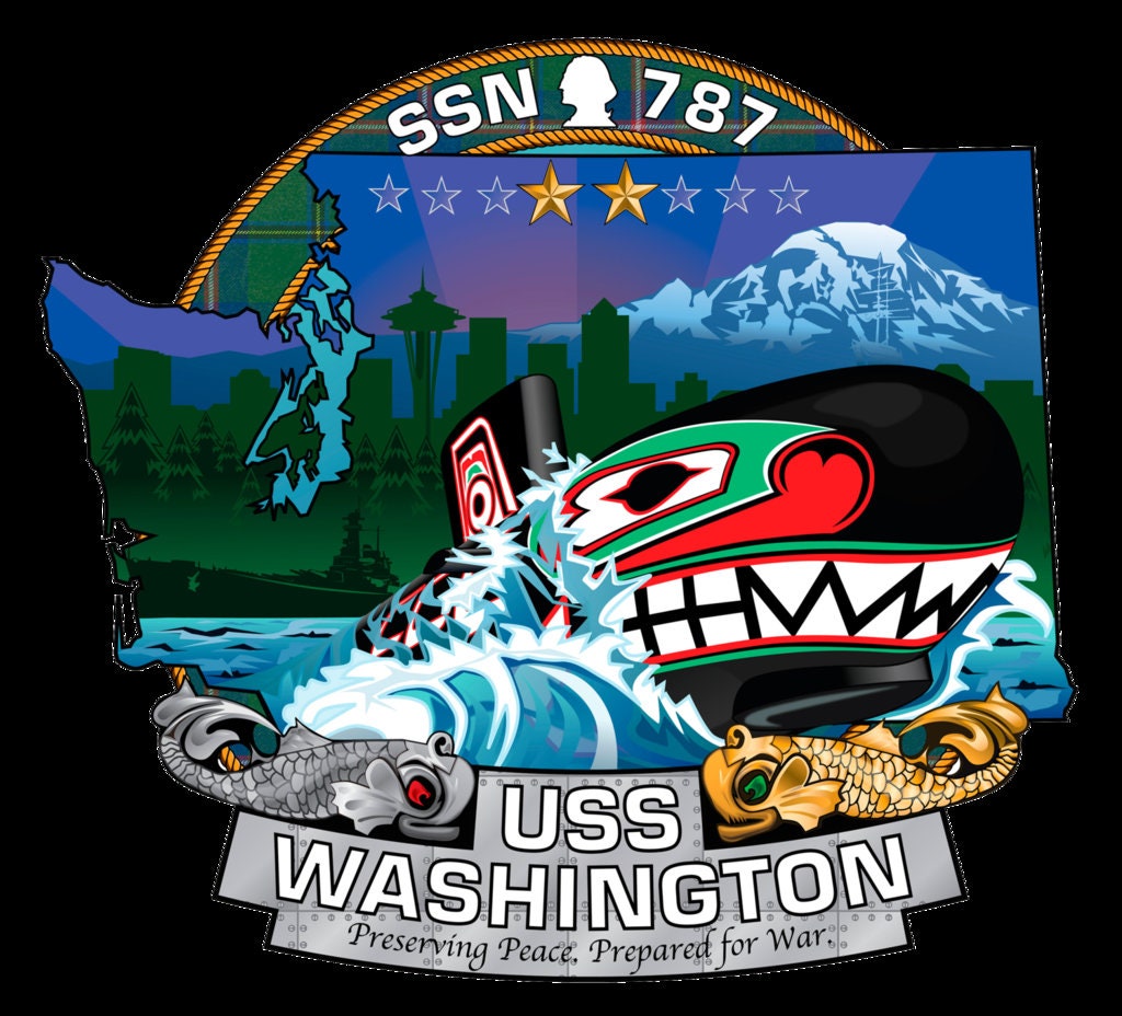USS Washington SSN-787 Badge Iron On Heat Transfer Vinyl HTV Virginia Class Attack submarine