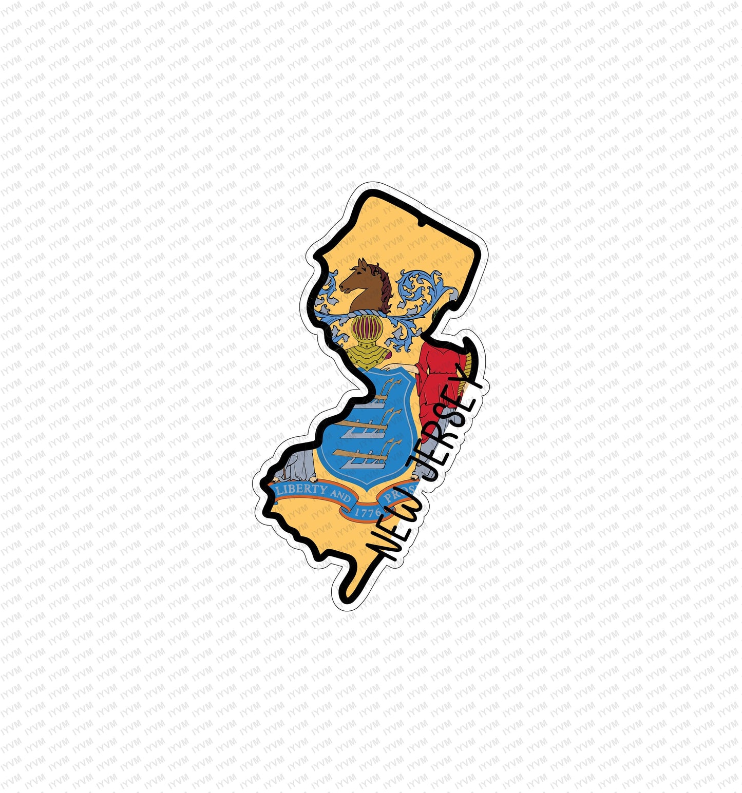 State of New Jersey Map Flag Sticker Decal  USA New Jersey State  Trenton  The Garden State  The Crossroads of the Revolution /