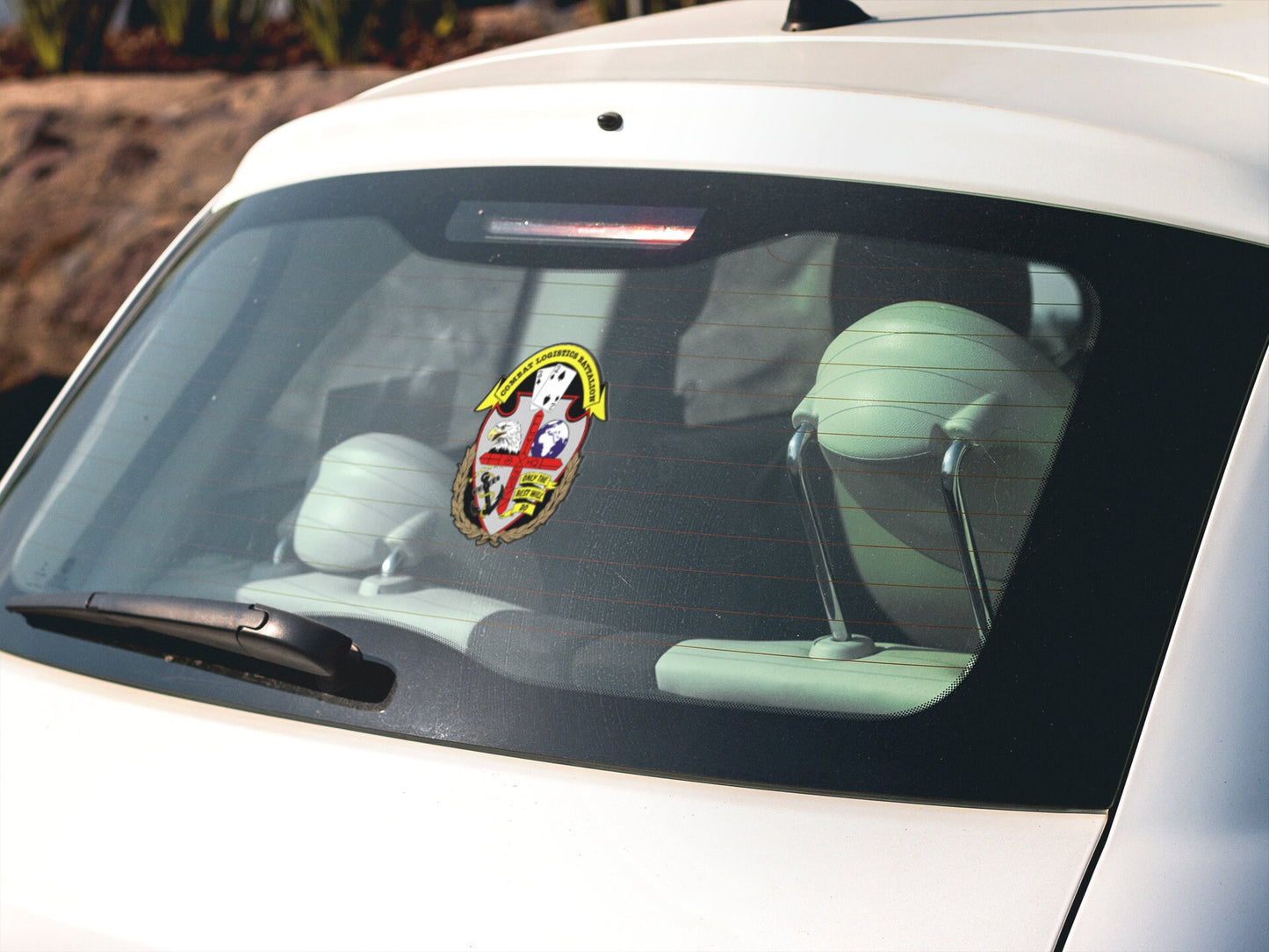 a car with a sticker on the front of it