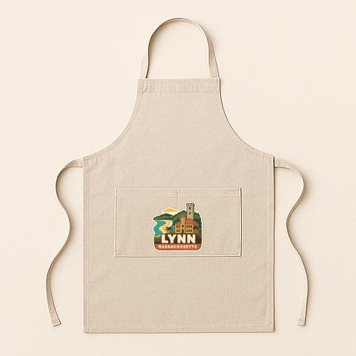 A beige apricot with a graphic design on the front pocket.