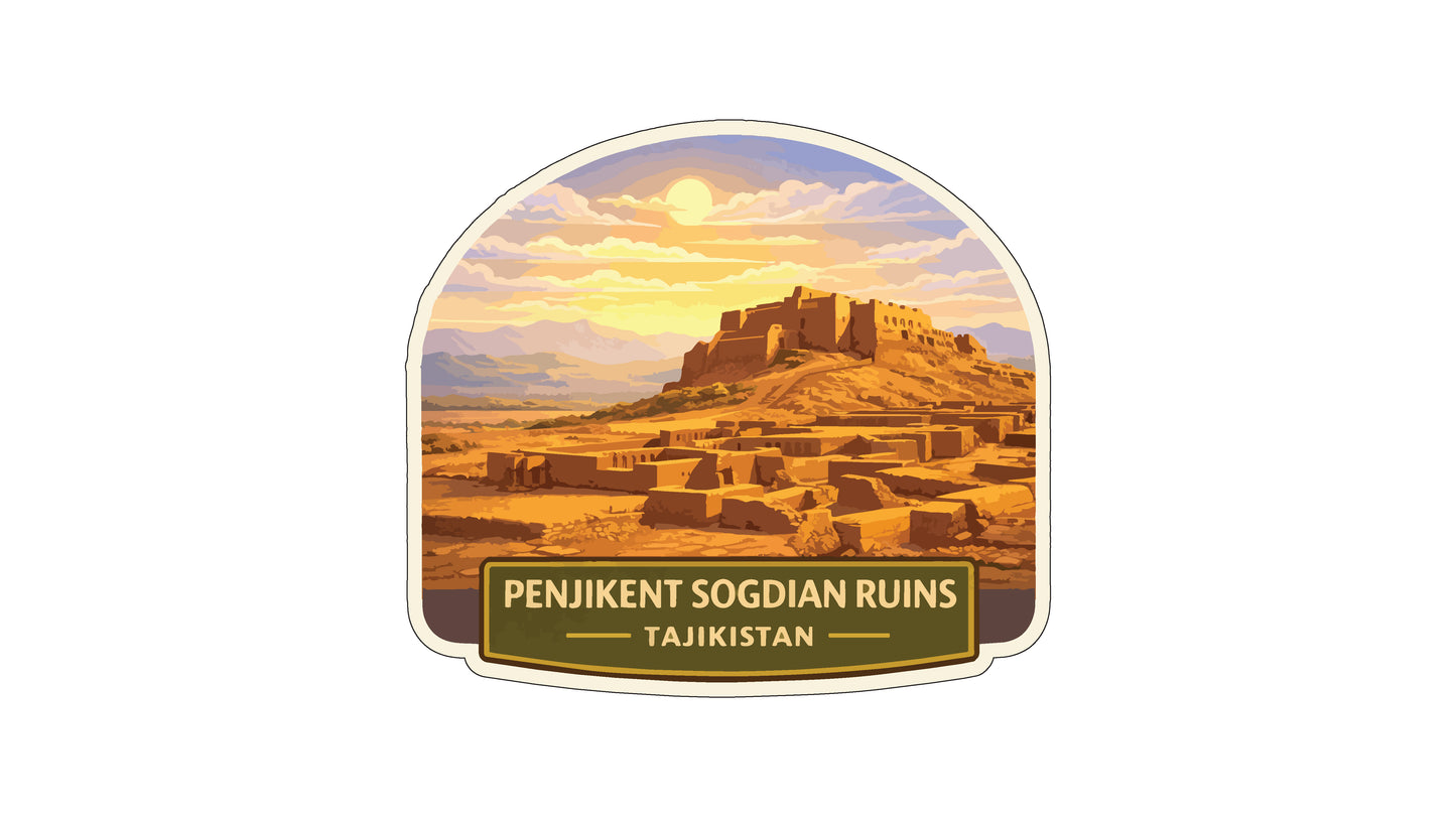 a desert landscape with a large, ancient-looking structure in the background, possibly a castle or ruins, set against a colorful sunset sky.