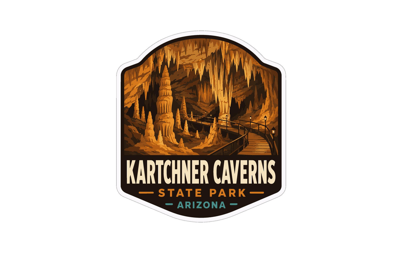 A sticker or emblem featuring the entrance to Kartchner Caves, a famous natural landmark in Arizona.