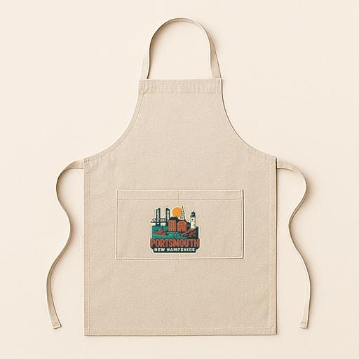 A beige apricot with a graphic design of a city skyline on the front pocket.