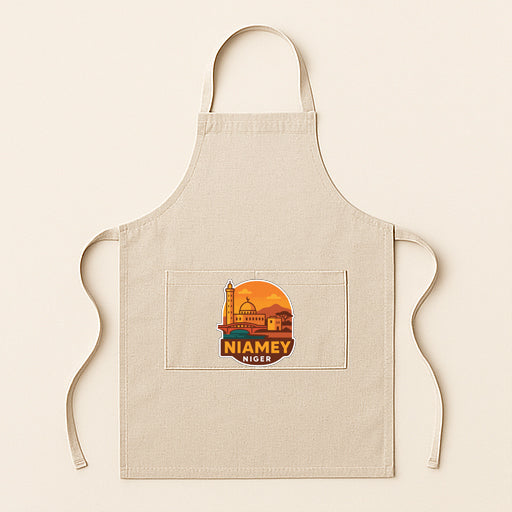A beige apricot with a graphic design featuring a city skyline and the text "NIAEMY VIET" printed on it.