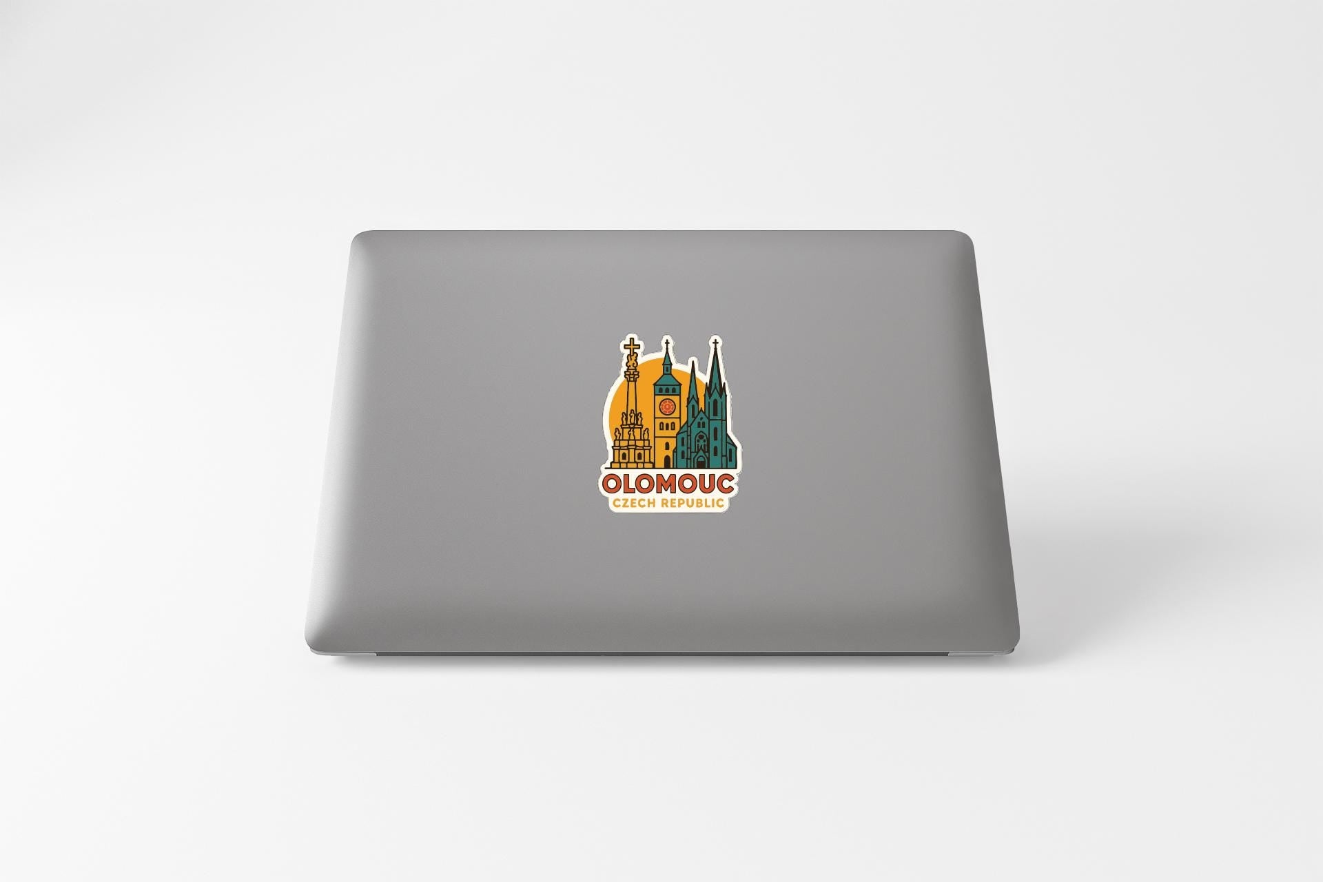 a sticker with a graphic of a building and text that says "OLOMOUC Czech Republic".